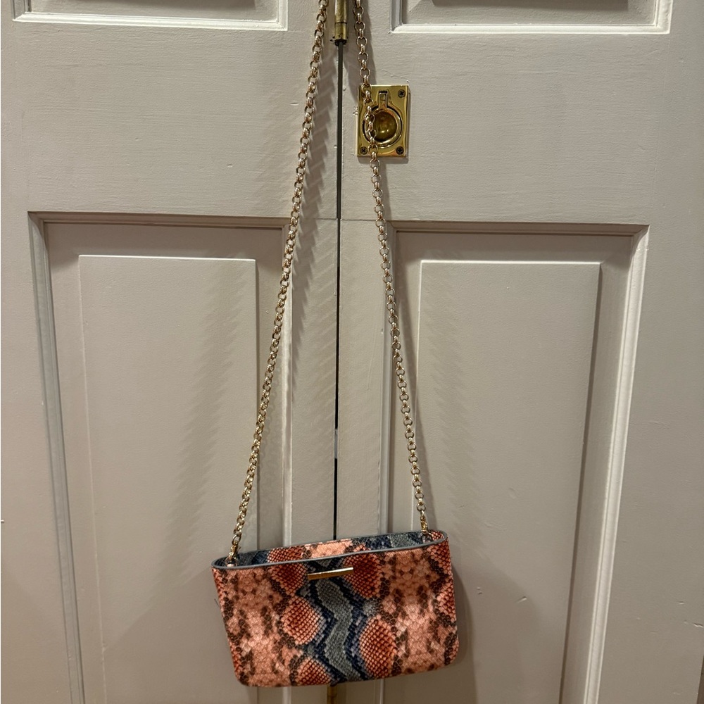 Pink and Blue Floral Crossbody Bag with Gold Chain